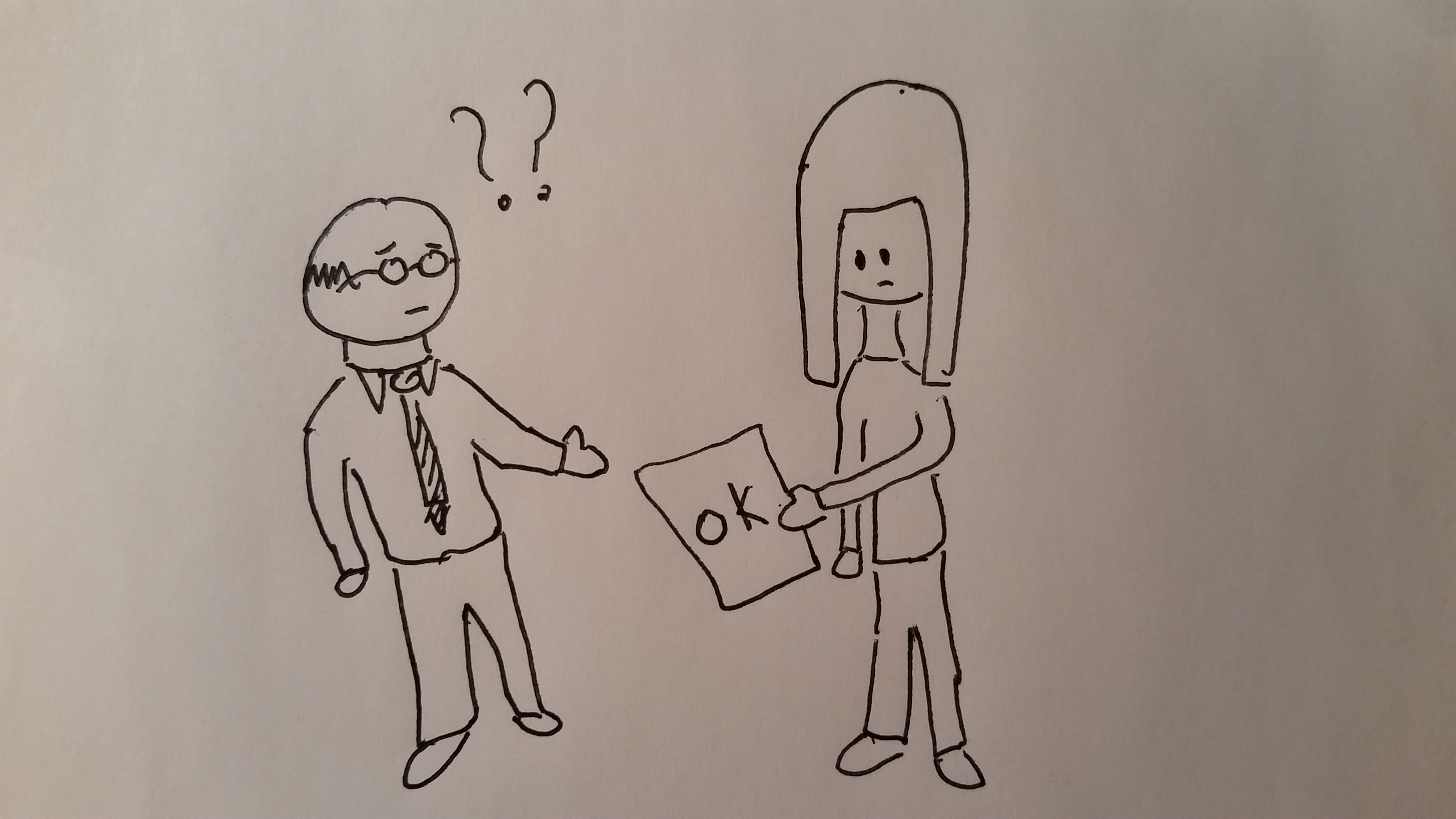 Cartoon-Man-Woman with Okay sign. Don't personalize responses.