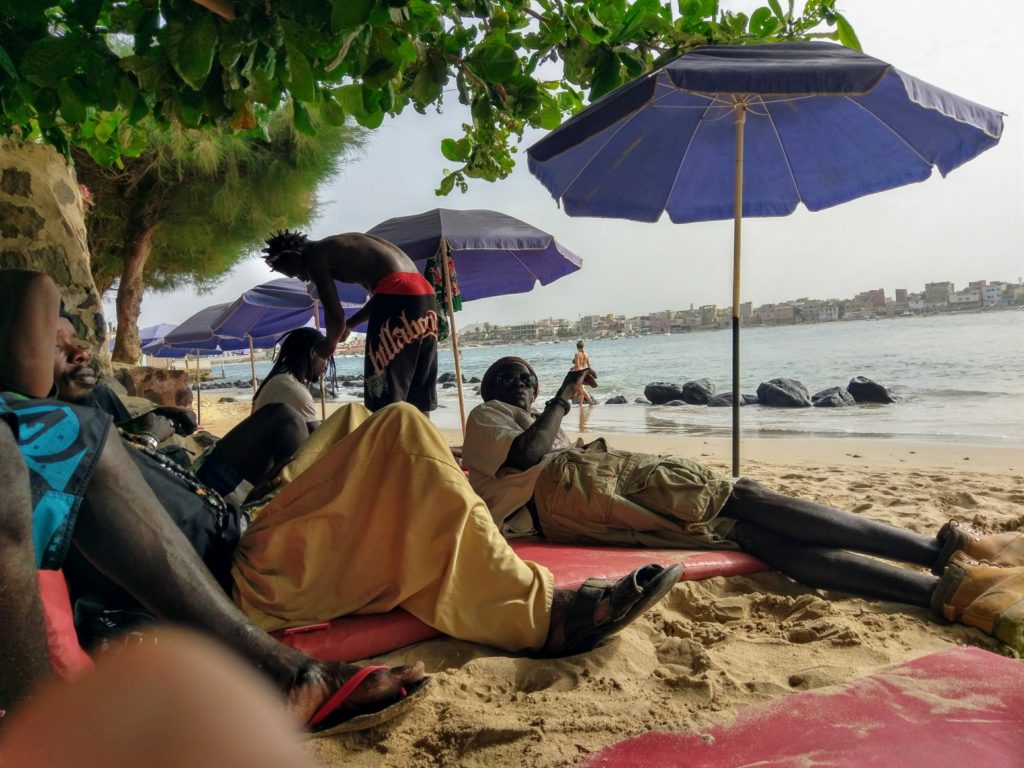 Relax-friends-Island-Beach Umbrellas-Dakar-Senegal.